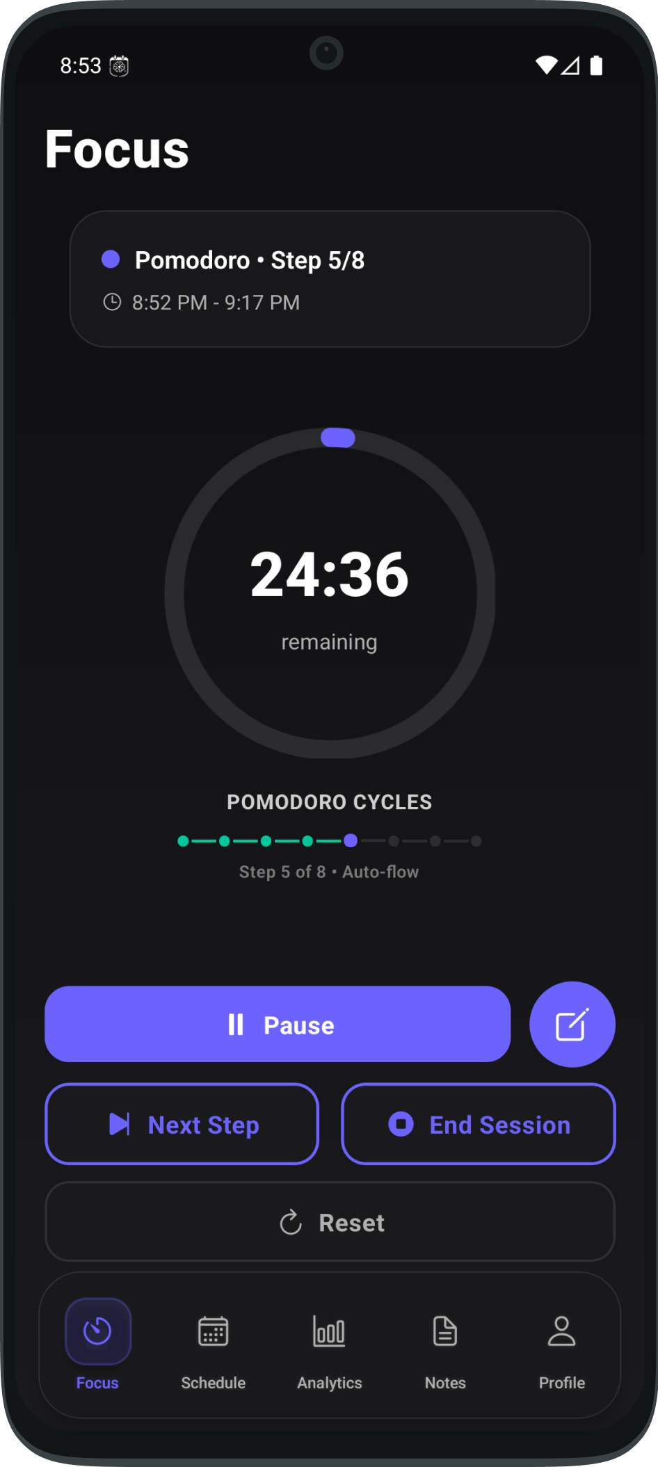 FocusPro Pomodoro Timer - Dark Mode