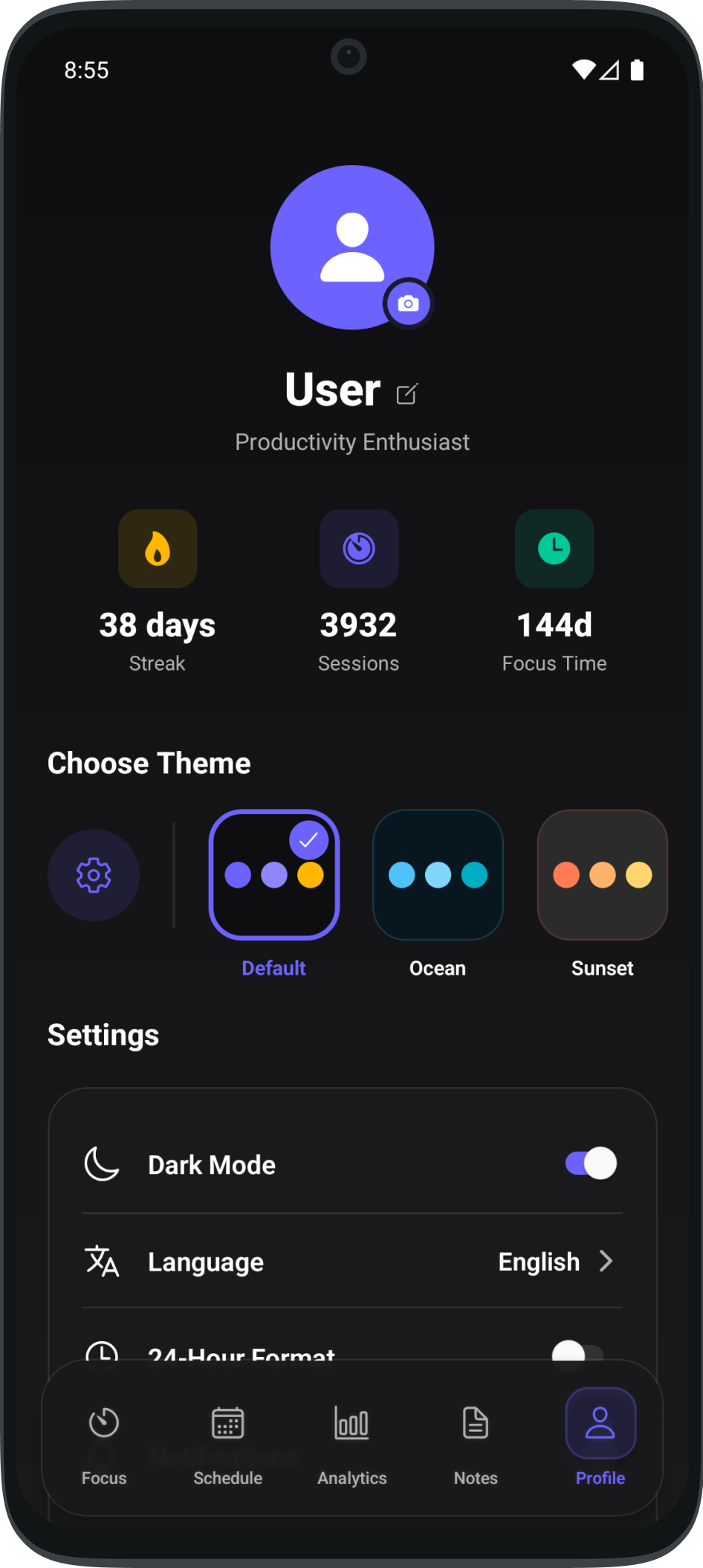 FocusPro Profile - Dark Mode