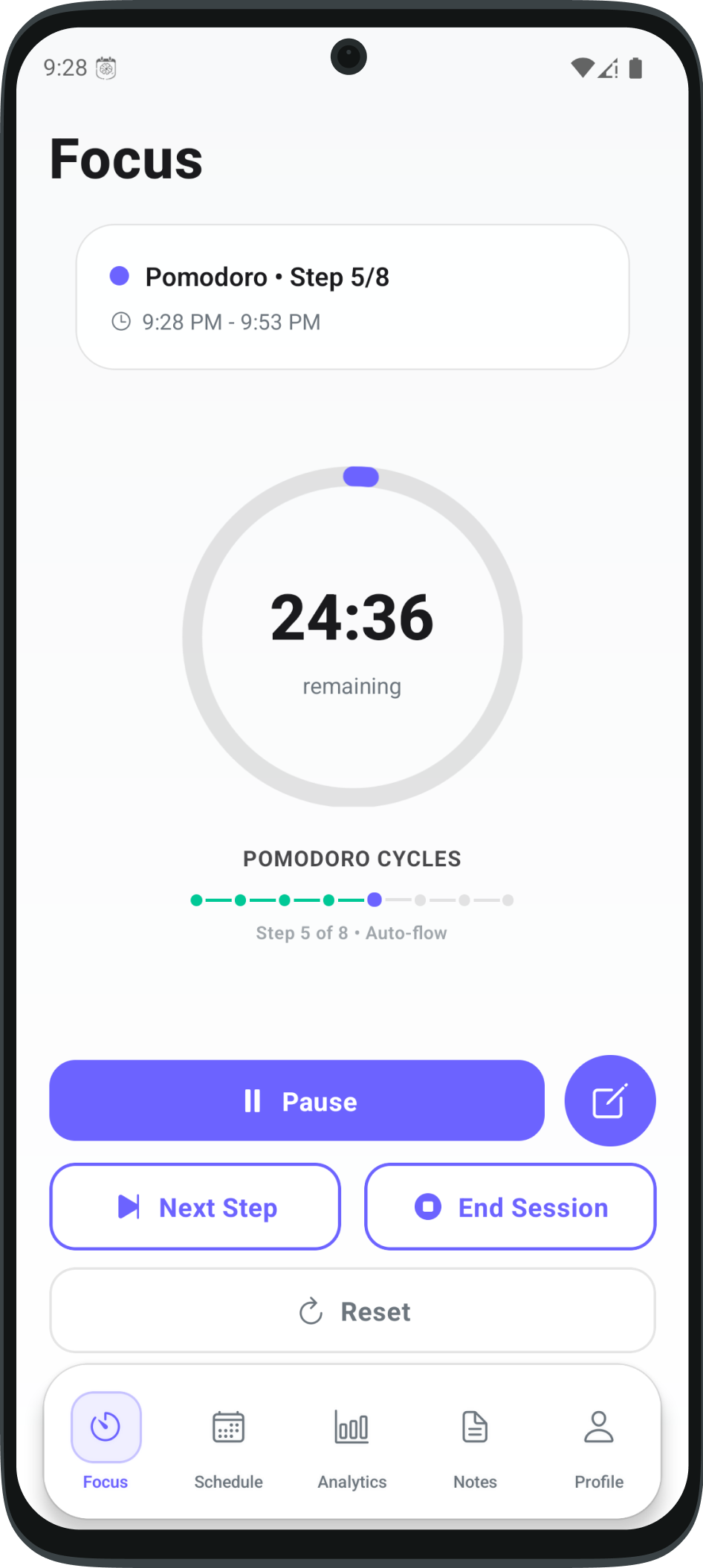 FocusPro Pomodoro Timer - Light Mode
